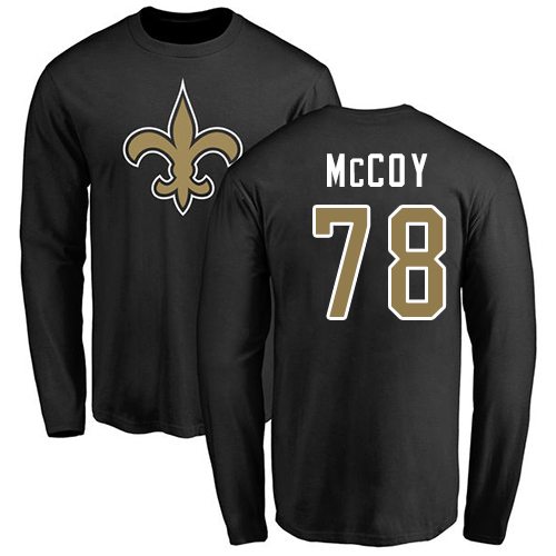 Men New Orleans Saints Black Erik McCoy Name and Number Logo NFL Football #78 Long Sleeve T Shirt